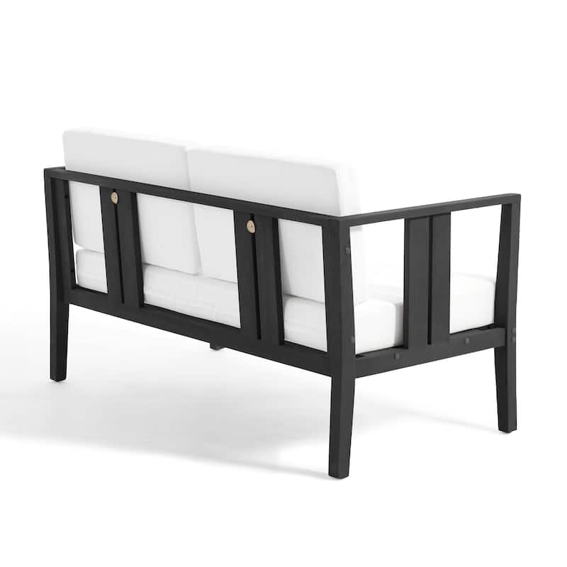 Uixe Teak Patio Loveseat with Coffee Table Outdoor Conversation Set