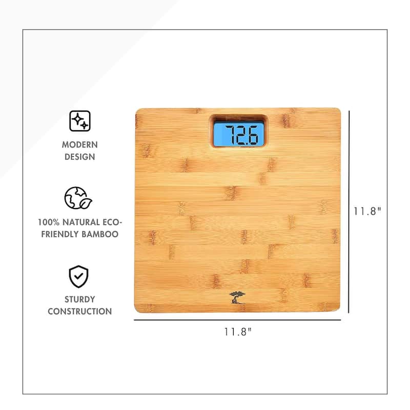 Bamboo Bathroom Scale with Backlight - Digital Weight Scale for Your Bathroom, Featuring Smart Functionality and Elegant Design