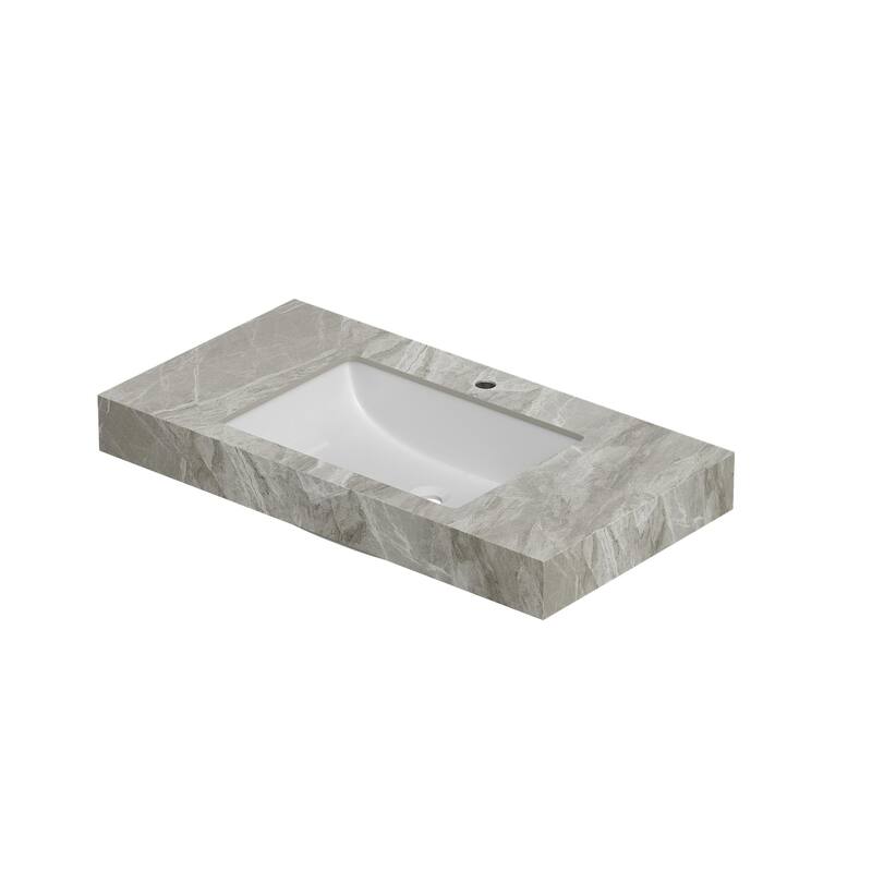 36" Roma Travertine-Pattern Countertop with Basin, NO Cabinet, NO Faucet and Sink Cover - Light Gray