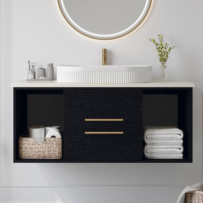 38.2 " Wall-Mounted Bathroom Vanity with Oval Ceramic Sink Multi-Layer - Black,Gold,White