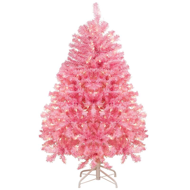 Pre-Lit Medium Pink Pine Artificial Christmas Tree - 4.5’ - Clear Lights