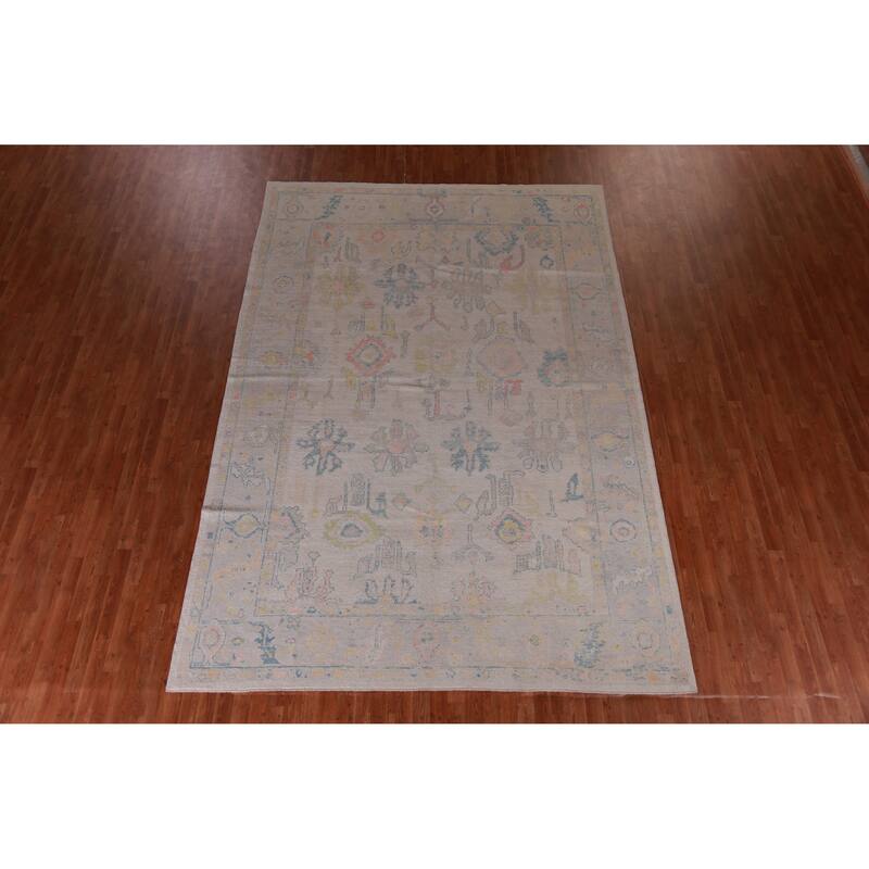 Hand Knotted Oriental 100% Wool Carpet Transitional All-Over Beige & Ivories Oushak Area Rug - 12' 5'' X 8' 7''