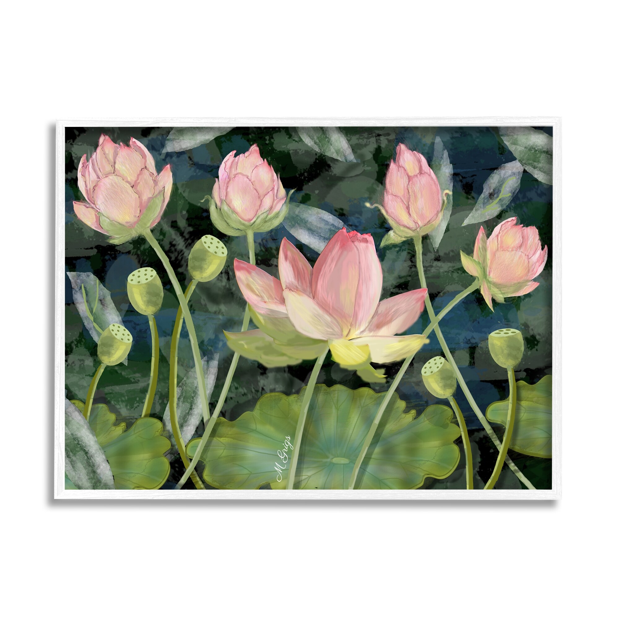 Stupell Industries Pink Lotus Flowers And Lily Pad Pond Framed Wall Art Green Overstock