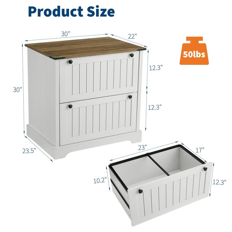 Farmhouse File Cabinets with 2 Drawers,30" File Cabinets with Hanging File Folders for Documents - white