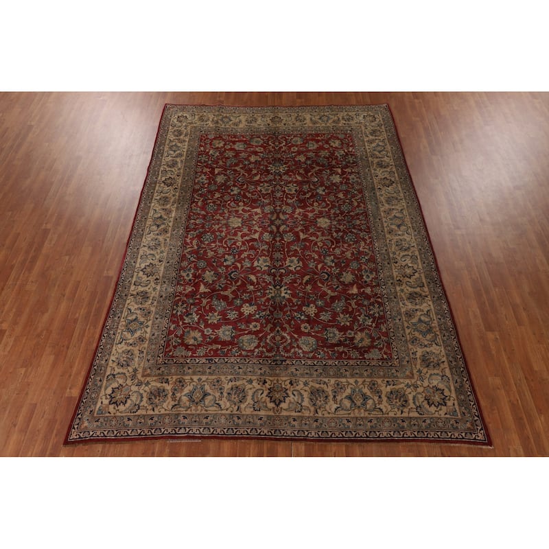 All-Over Floral Tabriz Persian Antique Area Rug Handmade Wool Carpet - 8'6"x 12'0"