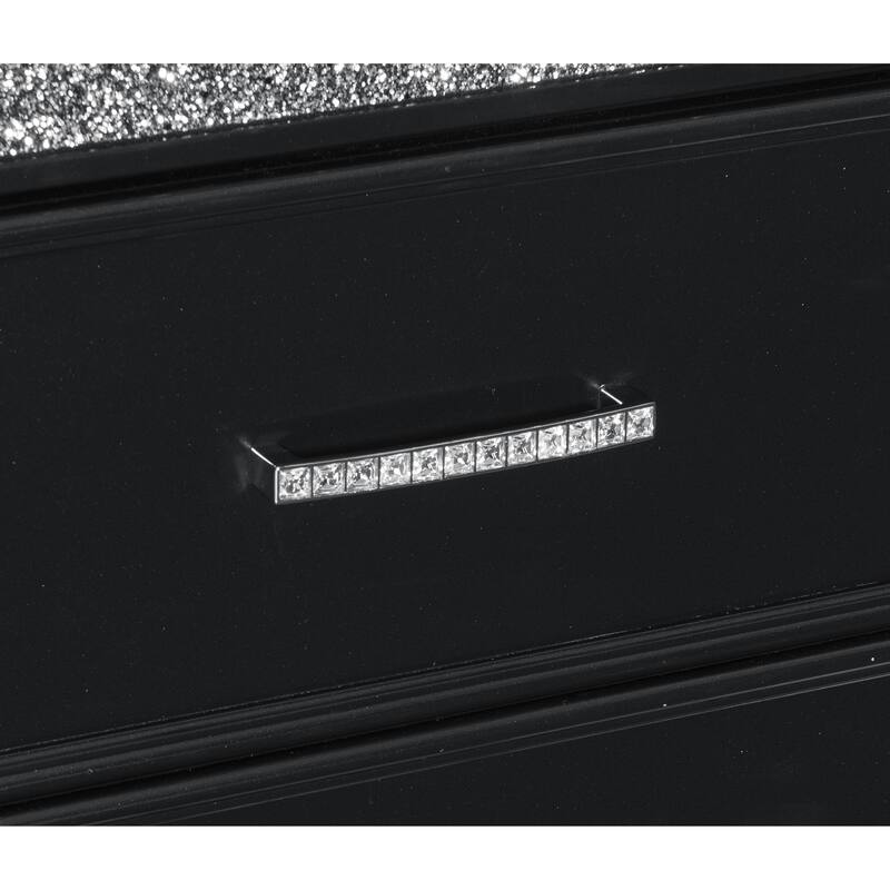 Glamourous Peal Metallic 1pc Nightstand of 2x Drawers Faux Crystal Handles Modern - Black