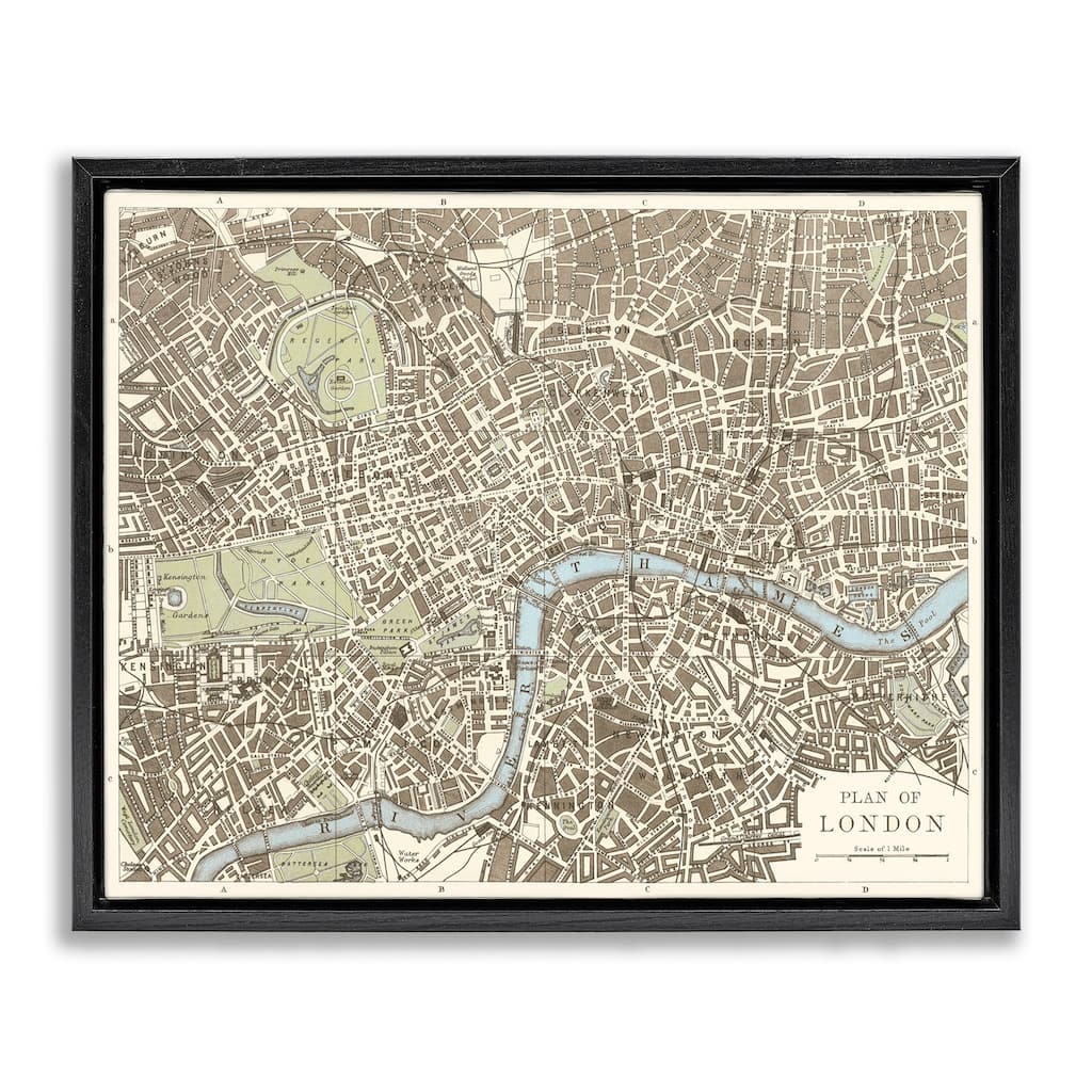 Stupell Vintage Blueprint Plant of London Framed Floater Canvas Wall Art Design By Phillipa Katz