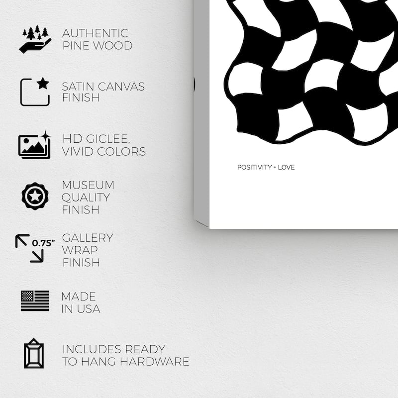 Wynwood Studio Canvas Abstract Check Mesh Black and Modern & Contemporary Wall Art Canvas Print