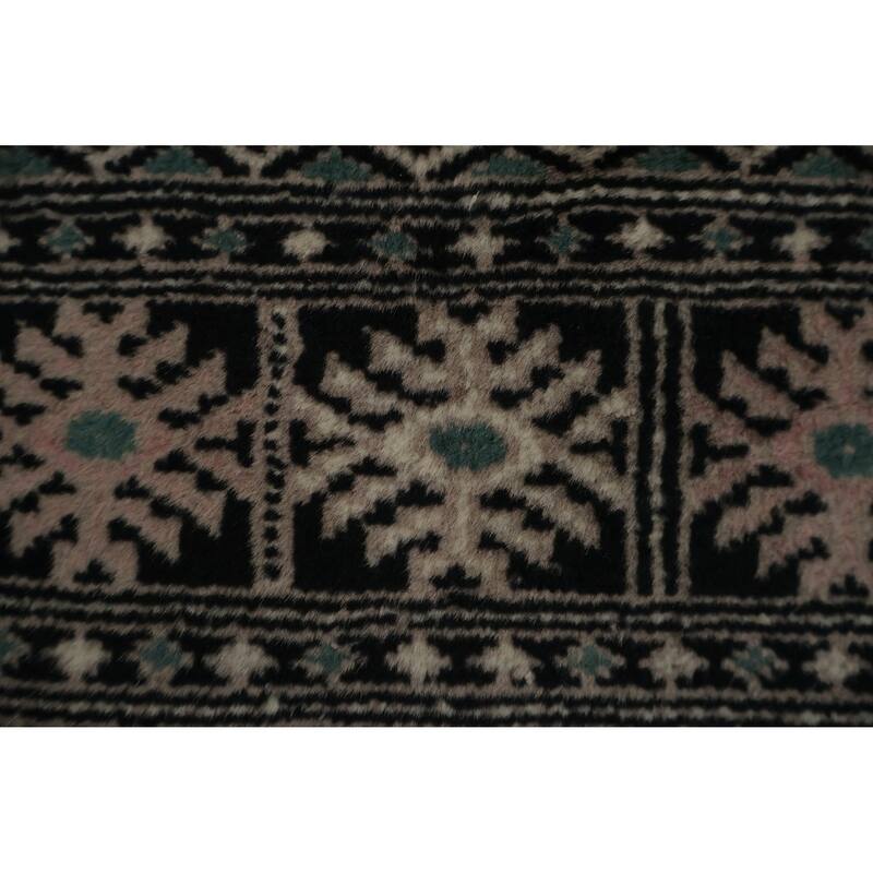 Hand Knotted Oriental 100% Wool Carpet Traditional Geometric Black Bokhara Area Rug - 6' 6'' X 4' 2''