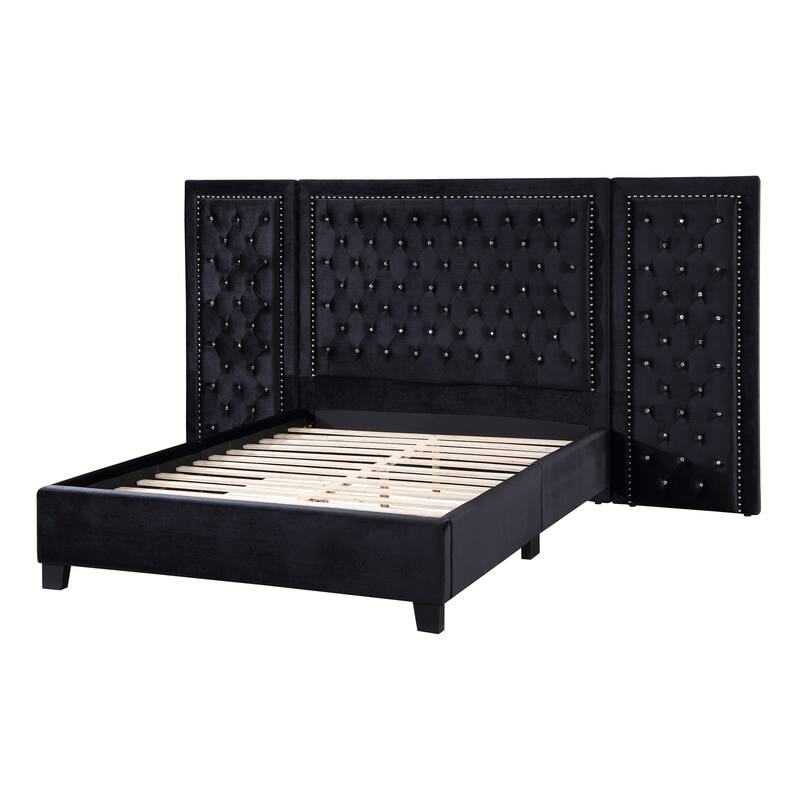 Shiloh Black Platform Bed with Button Tufted - Queen