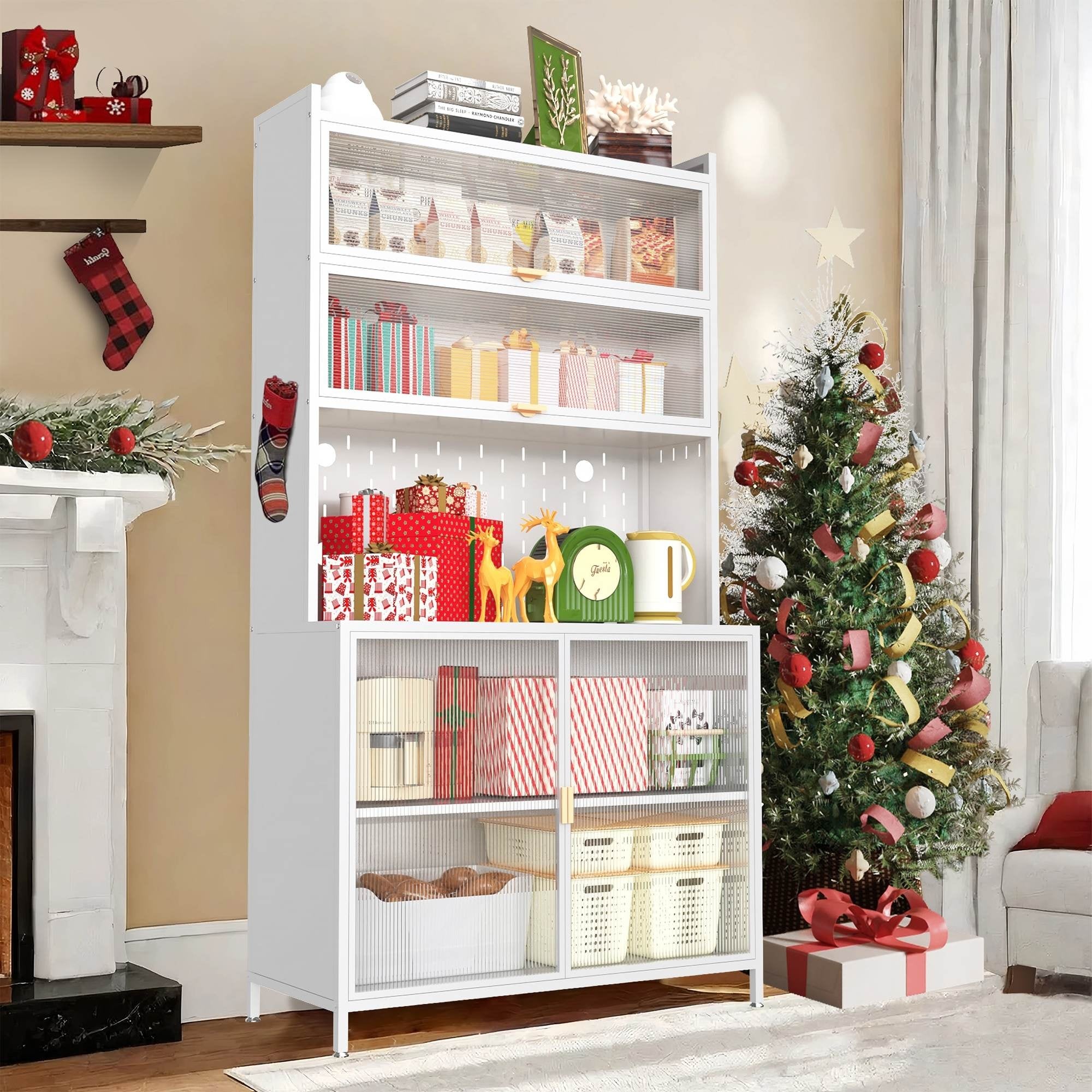 73'' Tall Metal Kitchen Pantry Cabinet with Flip Doors and Pegboard