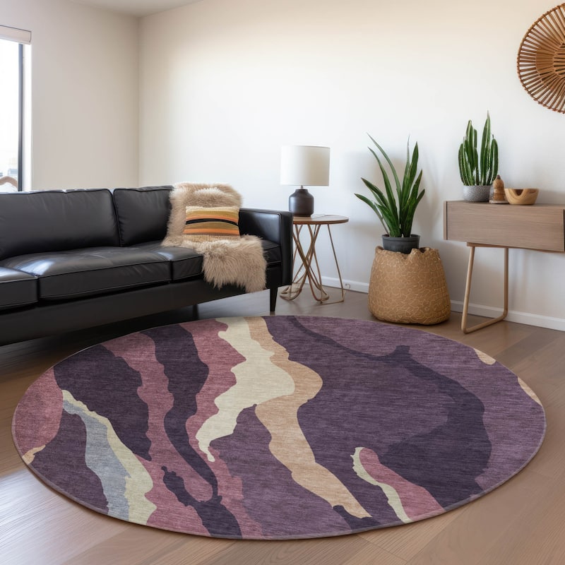 Premium Washable Super Soft Mid Century Modern Mayfield Rug - Plum - 8' x 8'