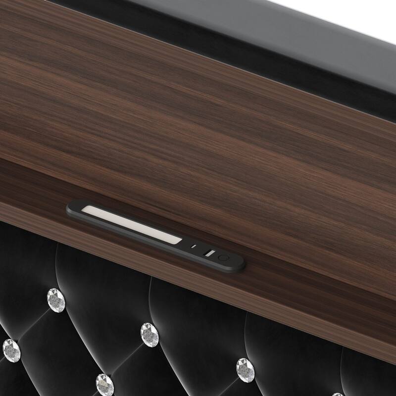 Velvet Tufted Platform Bed with USB Port and Night Light with 52'' High Headboard Shelf