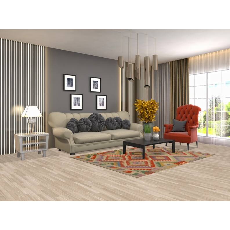 Hand Woven Oriental 100% Wool Carpet Southwestern Geometric Multi-Colored Kilim Area Rug - 6' 8'' X 4' 11''