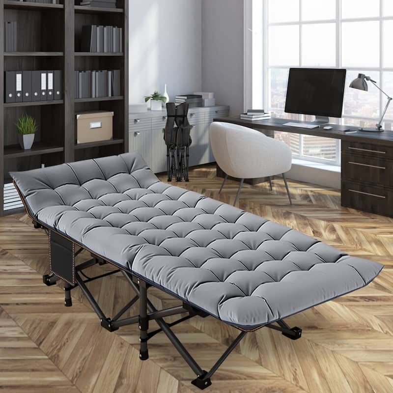 DoCred Oversized Folding Camping Bed, Portable Sleeping Bed Cot - 75"x28"x14" - Grey and Black-32in