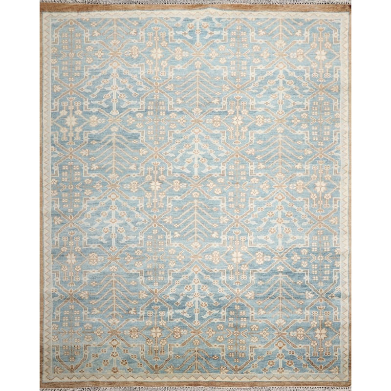Hand Knotted Transitional Oushak Aqua Wool Oriental Area Rug