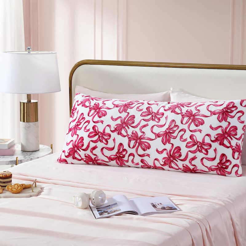 Betsey Johnson Plush Body Pillow - Ultra-Soft Full-Length Support Pillow for Sleeping, Pregnancy & Back Support - Ballet Bows Pink