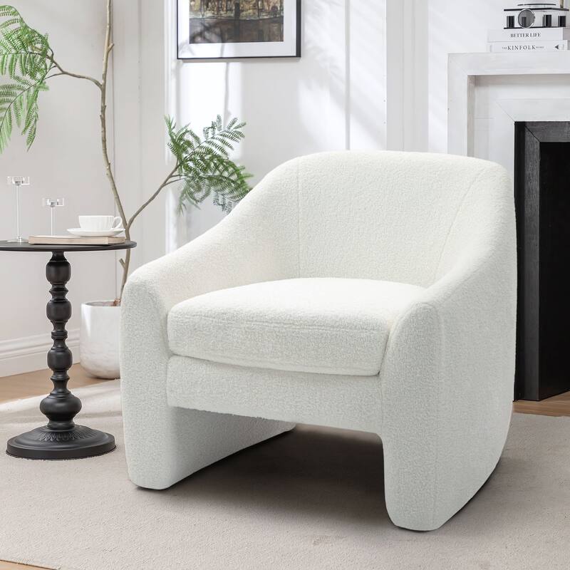 Nordic-style Upholstered Barrel Chair - Teddy Fabric - Beige