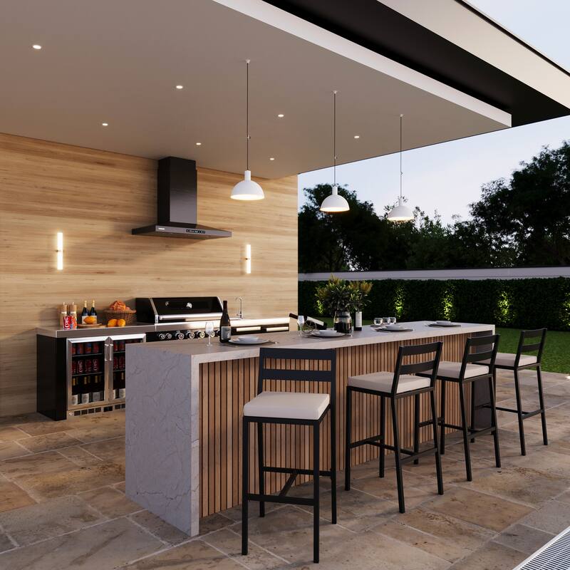 Chelsea Modern Patio Bar Stool with Aluminum Frame, Removable Cushion and Open Back Design for Garden, Outdoor or Deck