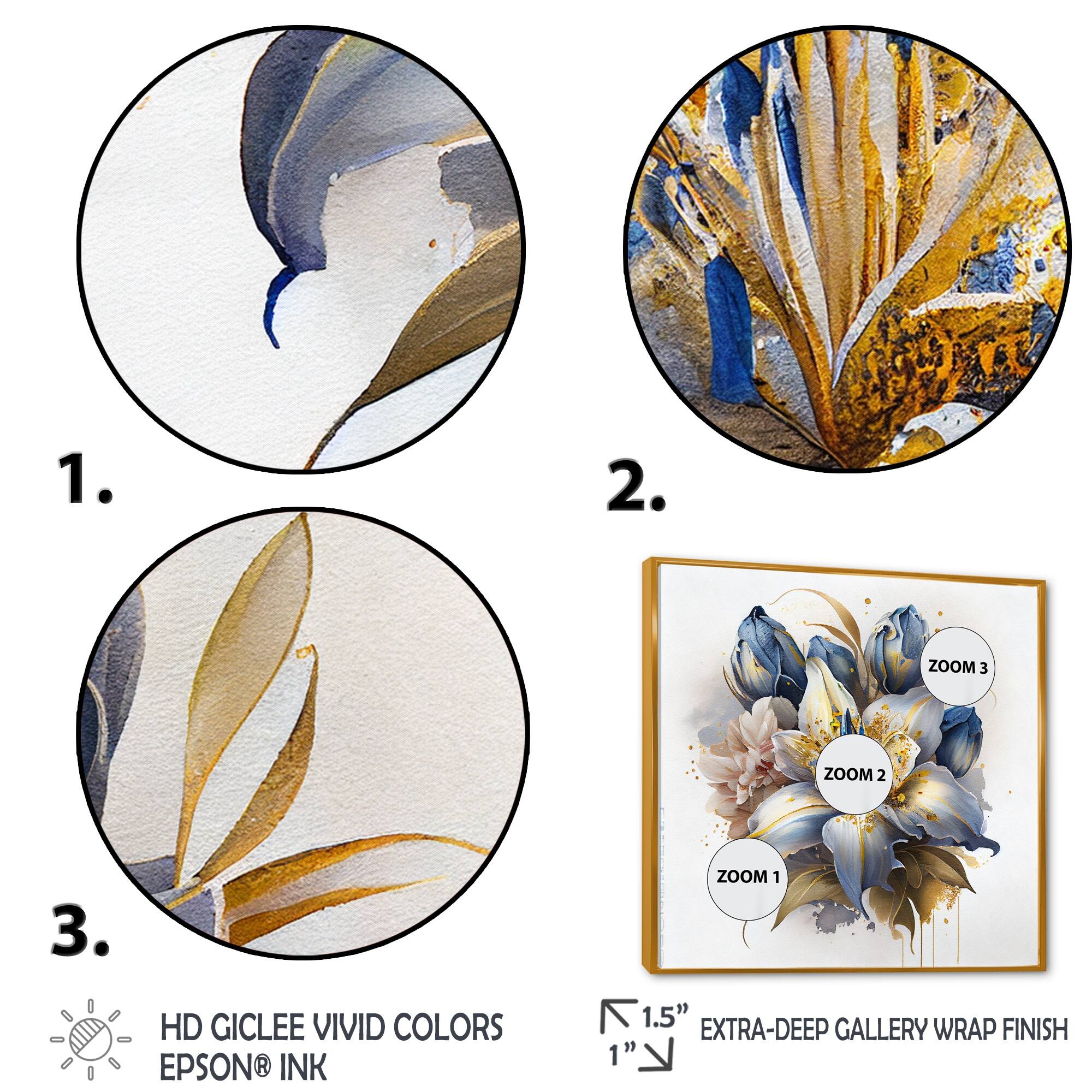Designart "Gold And Blue Lily Bouquet III" Floral & Botanical Framed Canvas Art Print Bed Bath