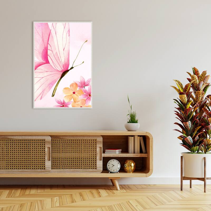 Pink Floral Butterfly by Saskia Michele Framed Canvas Wall Art Print