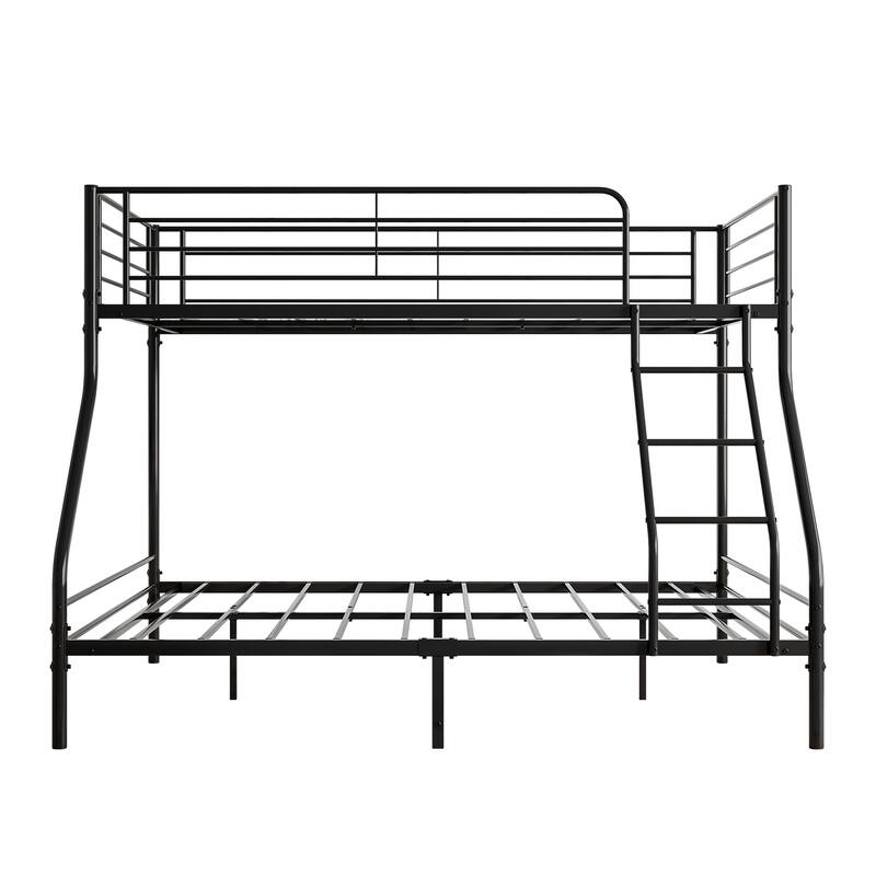 Sturdy Metal Twin-Over-Full Bunk Bed Frame with Safety Guardrails and Inclined Ladder, No Box Spring Required