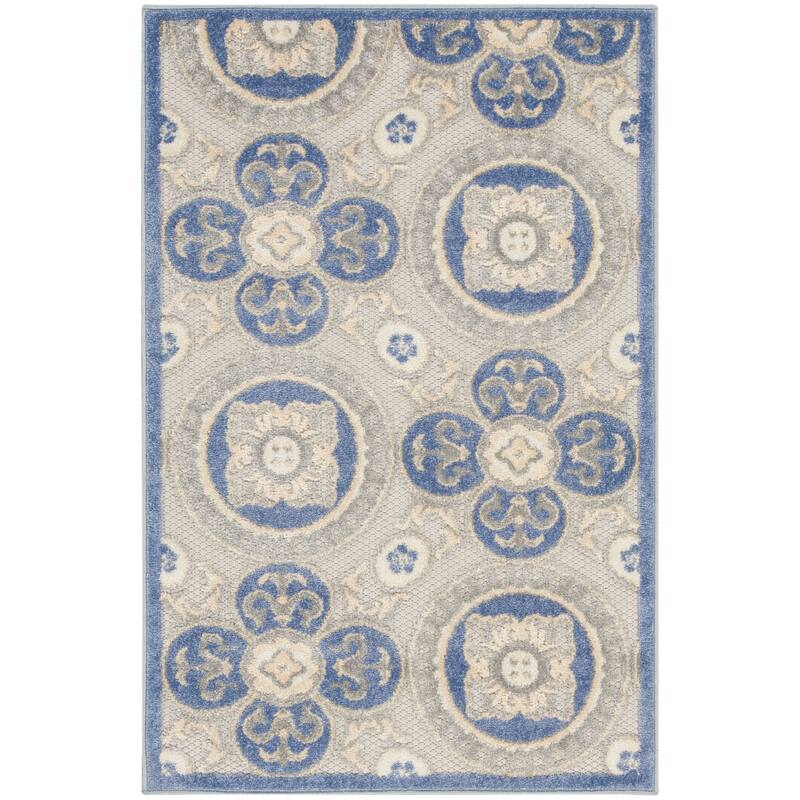 Nourison Aloha Indoor/outdoor Geometric Area Rug - 3' x 5' - Blue/Grey