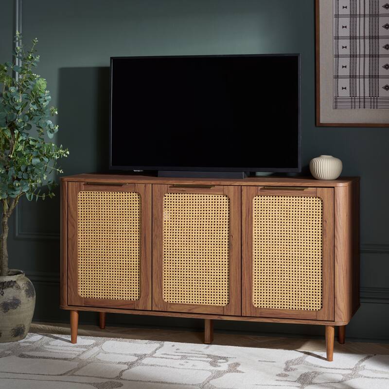 SAFAVIEH Home Brey 3-Door Sideboard/TV Stand - 55"W x 18"D x 32"H - Walnut/Brass