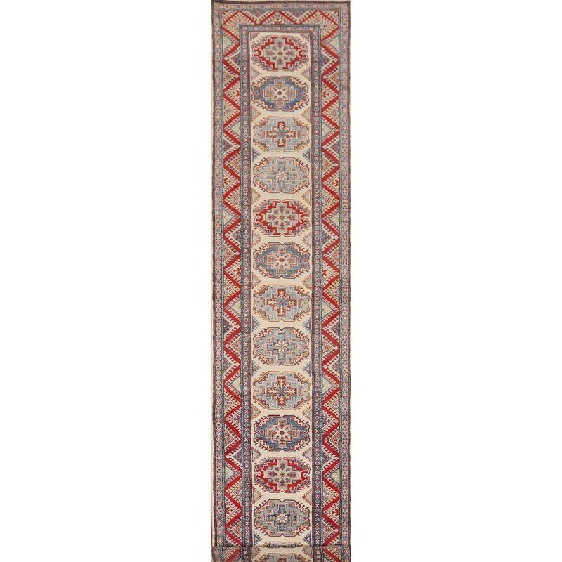 Kazak Runner Rug Hand-Knotted Wool Carpet - 2'5" x 15'2"