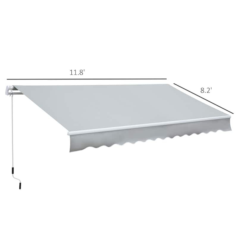 Outsunny 12' x 8' Retractable Awning Patio Awnings Sun Shade Shelter with Manual Crank Handle, 280g/m² UV