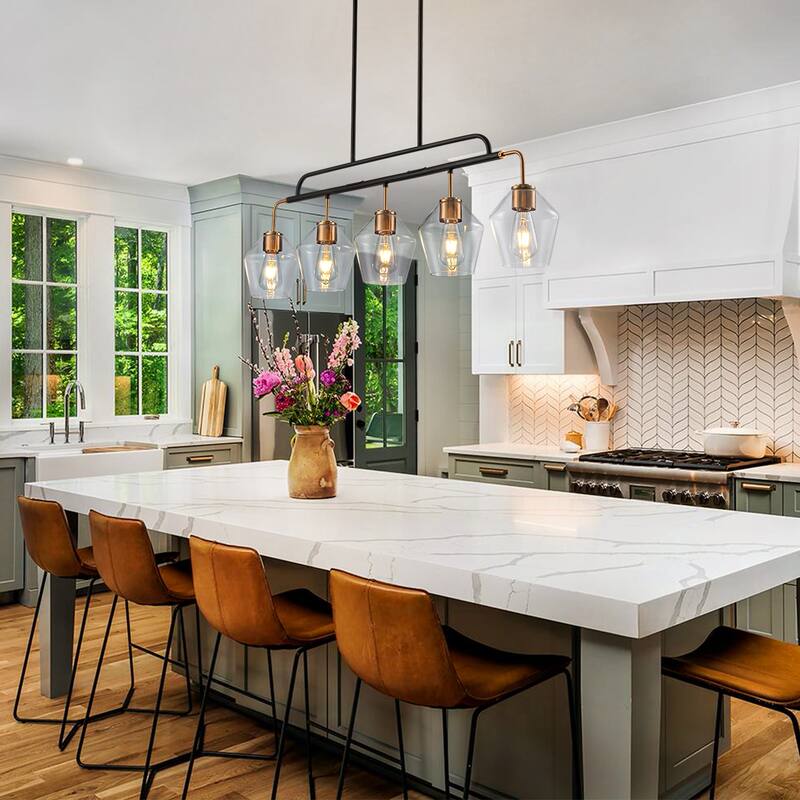 5 - Lights Modern Linear Glass Chandelier Kitchen Island Pendant Light - W44"