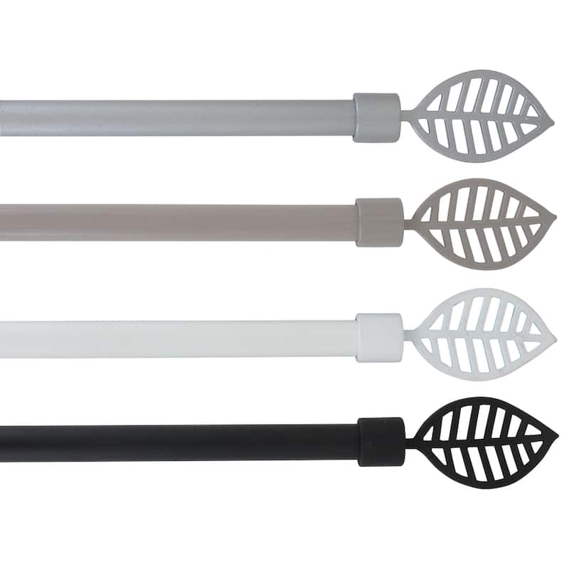 Adjustable Single Curtain Rod 50"-82" with Leaf Finials and Brackets, Available in Taupe, Gray, or Black - 50" to 82" L x 5/8" D
