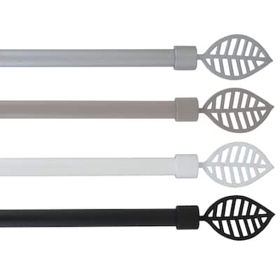 Adjustable Single Curtain Rod 50"-82" with Leaf Finials and Brackets, Available in Taupe, Gray, or Black - 50" to 82" L x 5/8" D