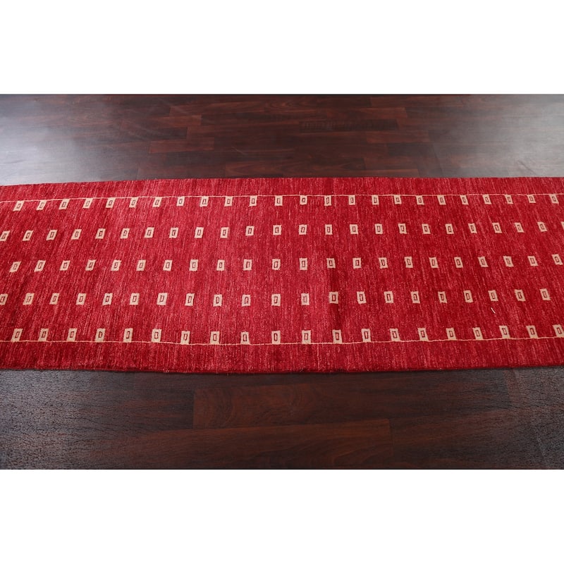Red Gabbeh Kashkoli Oriental Wool Runner Rug Handmade Staircase Carpet - 2'9" x 10'1"