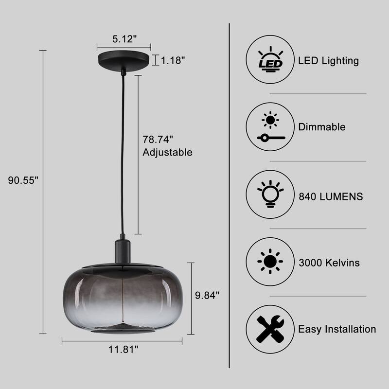 Smoke Gradient Clear Plastic LED Globe Pendant Light