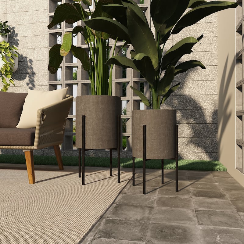 Light Grey or Dark Grey Iron Cylinder Modern Planter Set (Set of 2) - S/2 19", 23"H