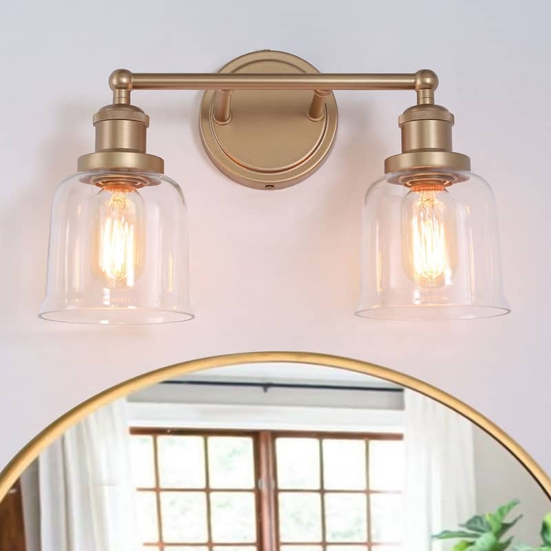 Modern Gold Dimmable LED Bathroom Mirror Vanity Lights Cylinder Glass Wall Sconce