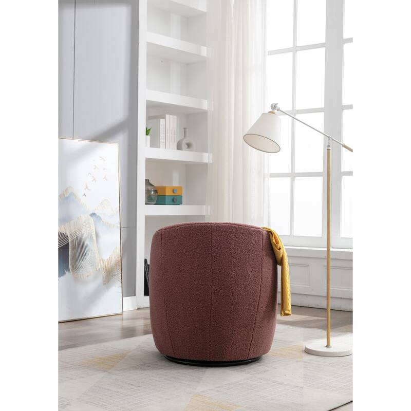 Swivel Accent Armchair Teddy Fabric Barrel Chair