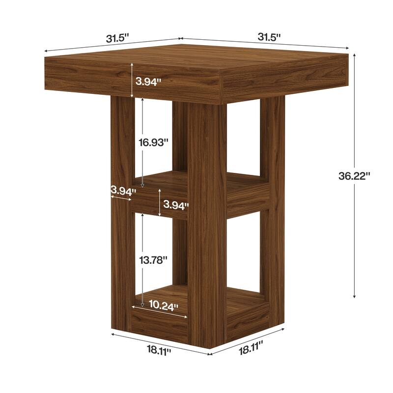 31.5-Inch Square Bar Table with Storage Shelves