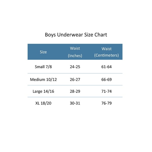 Boys Boxer Briefs Size Chart