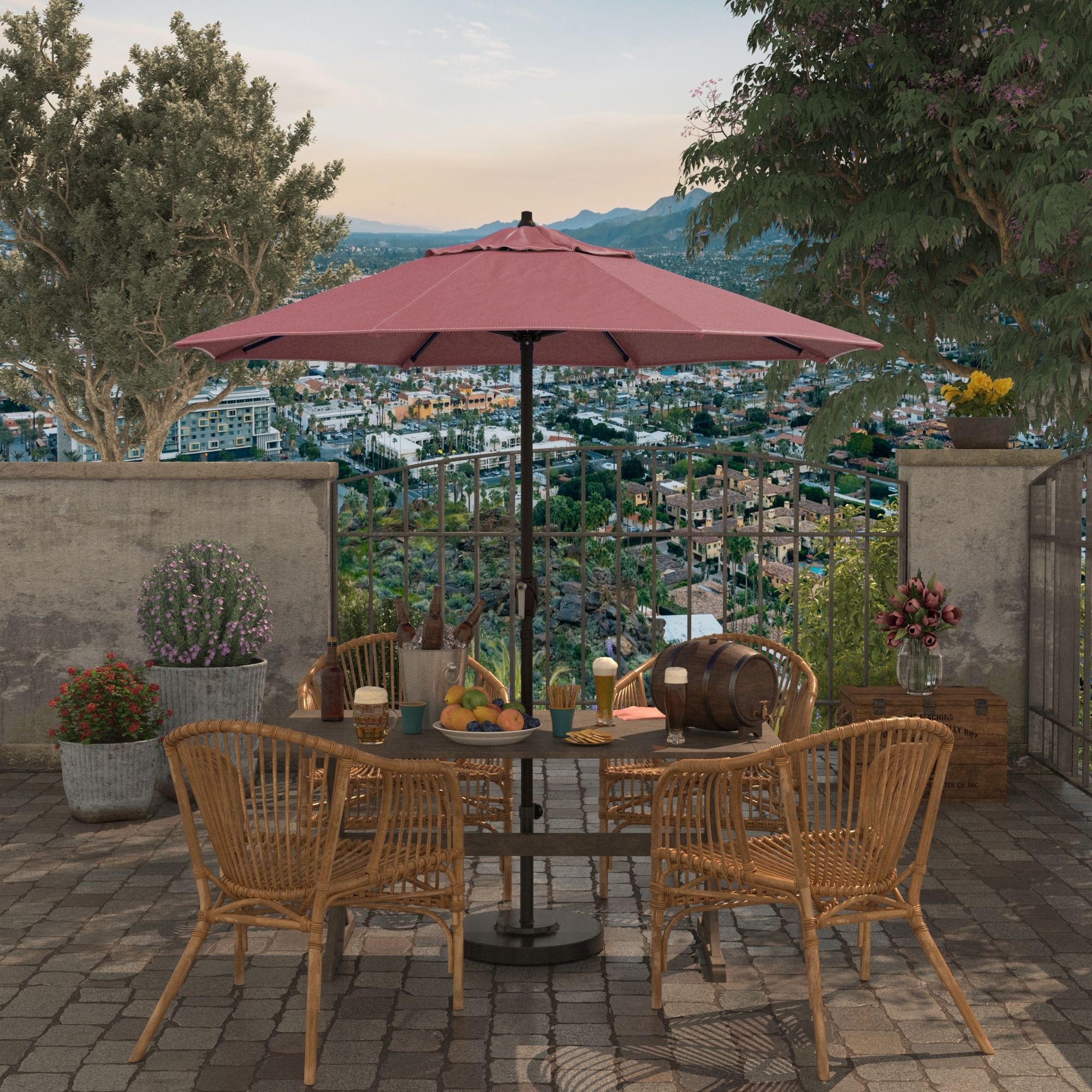 7.5 terracotta patio umbrella Garden Eucalyptus simply continue to turn the crank until the canopy is tilted to your desired angle for relief and protection from the sun 7.5' Octogon Umbrella - Tilt