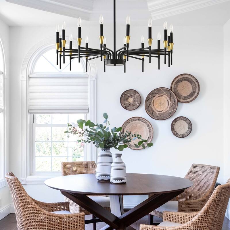 48-Inch Modern Black Farmhouse Chandelier，16-Light Industrial Round Hanging Light Fixture