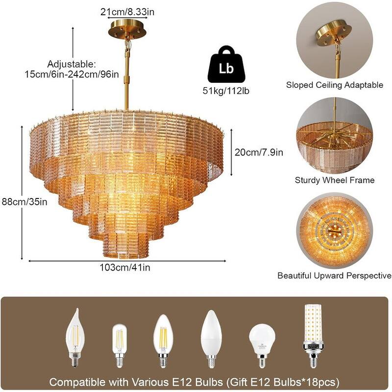 Modern Chandelier, 41 in. 9-Light Black & 59 in. 11-Light Gold Options for Dining Room, Living Room, Foyer, Bedroom