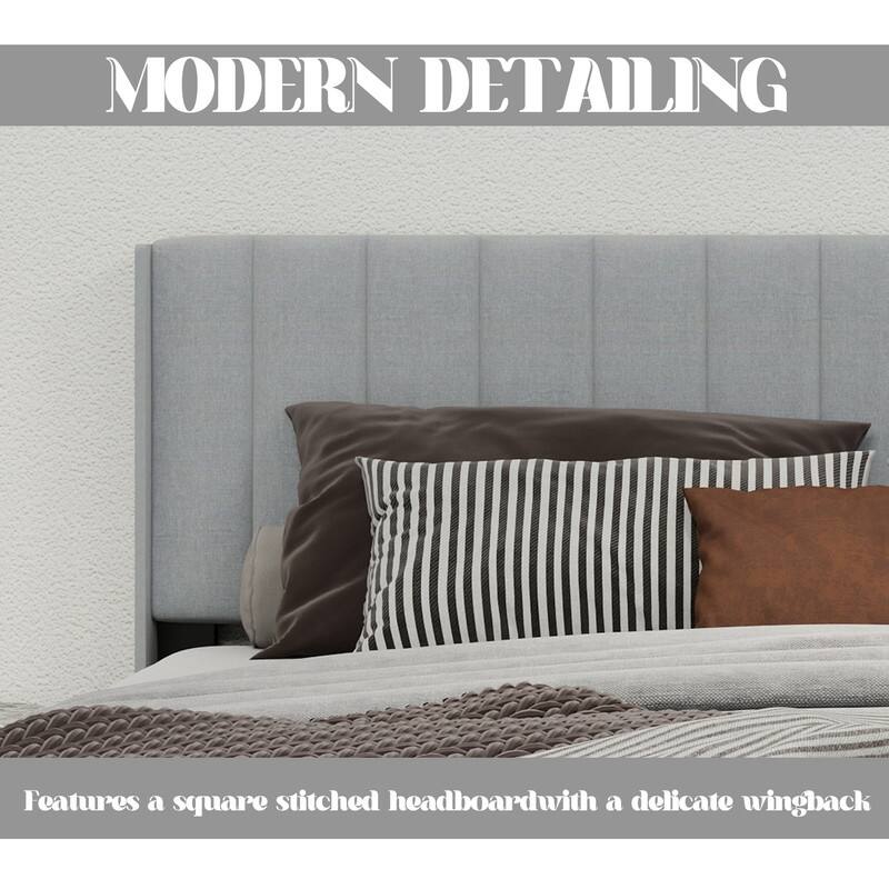 Caxkun Upholstered Platform Bed Frame with Wingback headboard