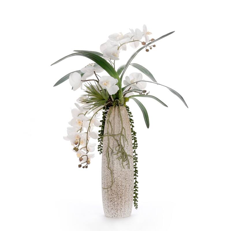 Real Touch White Orchid Flower Arrangement in Ceramic Vase