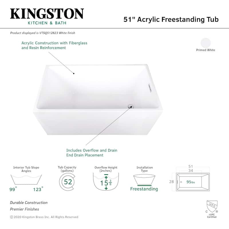 Kingston Brass Aqua Eden 52" Free Standing Acrylic Soaking Tub with