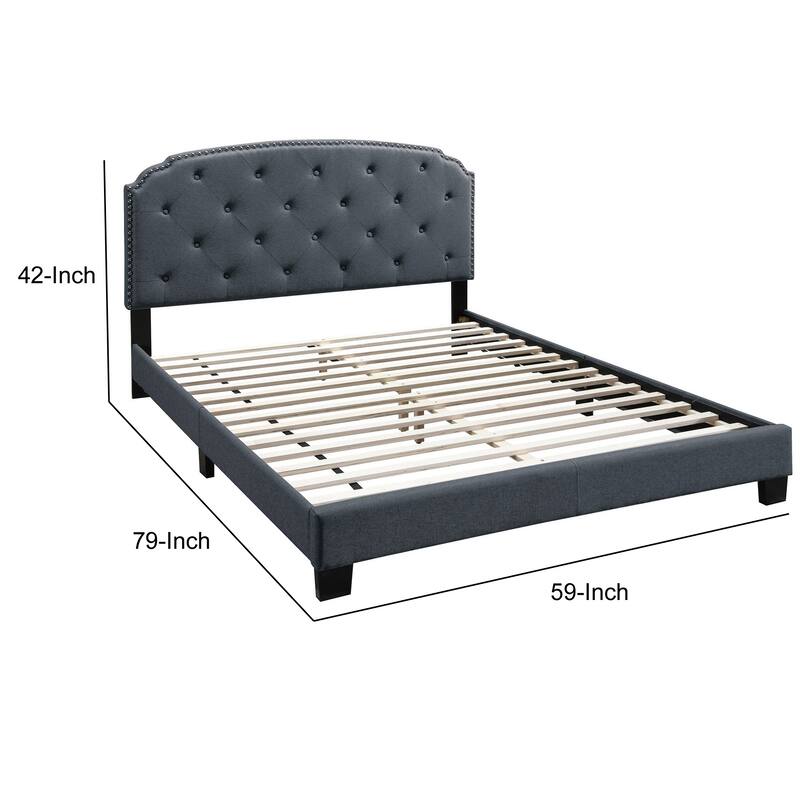 Full Bed with Button Tufted Scalloped Headboard, Gray