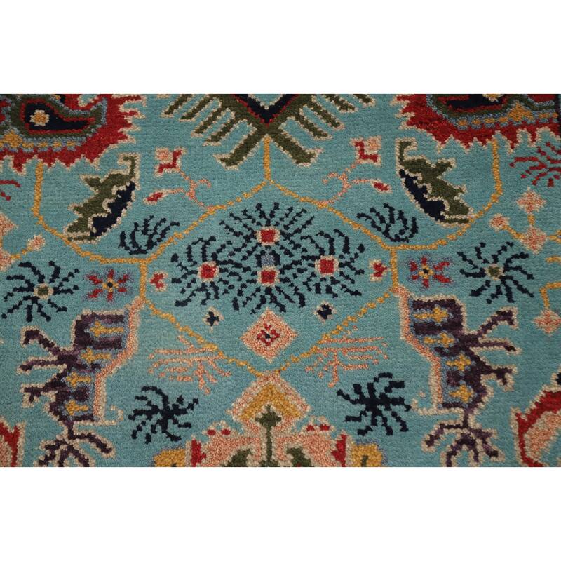 Hand Knotted Oriental 100% Wool Carpet Transitional All-Over Navy Blue & Blues Oushak Runner Rug - 7' 10'' X 2' 5''