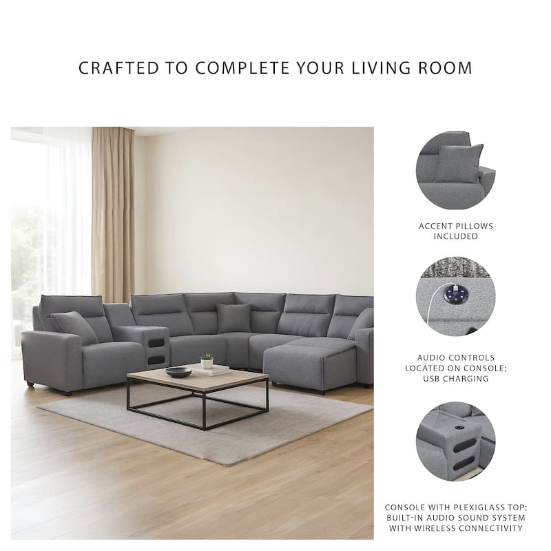 Signature Design by Ashley Modmax Ii Gray 6-Piece Reclining Sectional with Chaise and Audio Console - 143" W x 125" D x 41" H