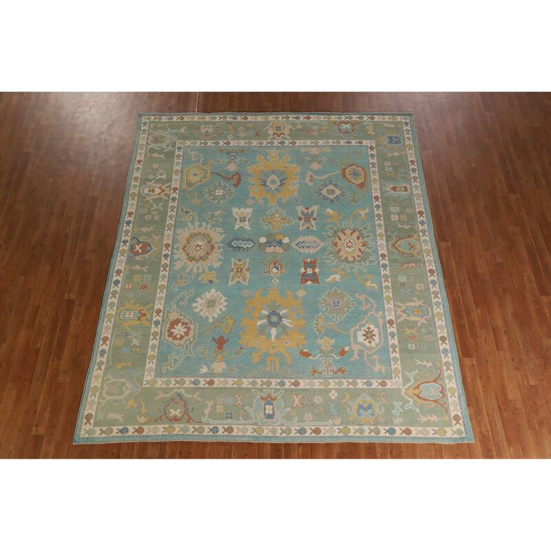 Hand Knotted Oriental 100% Wool Carpet Transitional All-Over Navy Blue & Blues Oushak Area Rug - 10' 0'' X 8' 4''